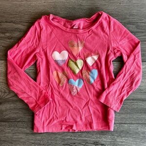 Carter’s Toddler Girl Long Sleeve Glitter Heart T-Shirt Valentine’s Day Pink 3T